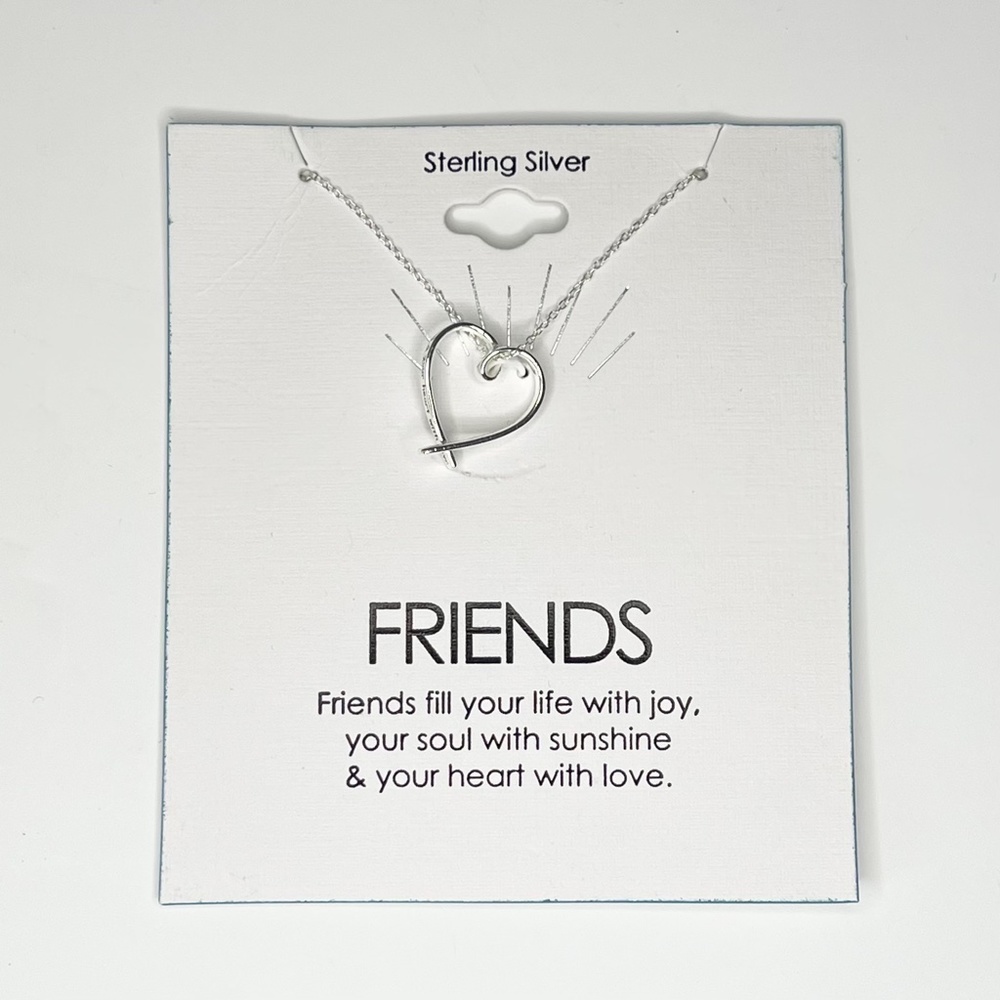 NWT Women’s Sterling Silver Friendship Engraved Quote Twisted Heart Necklace 18”